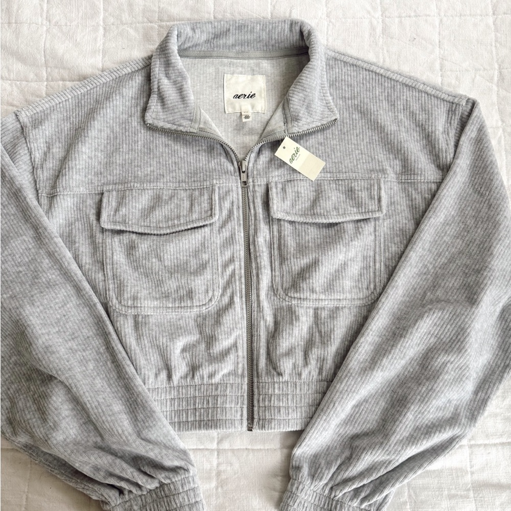 NWT Aerie Gray Corduroy Cropped Jacket
